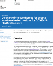Discharge into care homes for people who have tested positive for COVID-19: clarification note [Updated 17th May 2021]